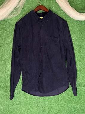 Prince & Fox Men's Navy Blue Long Sleeve Corduroy Button Down Shirt Size M